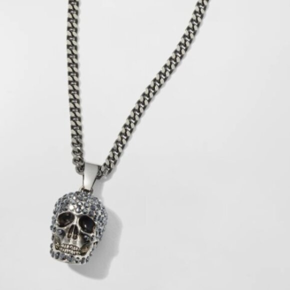 Alexander McQueen Pave Skull embellished charm necklace